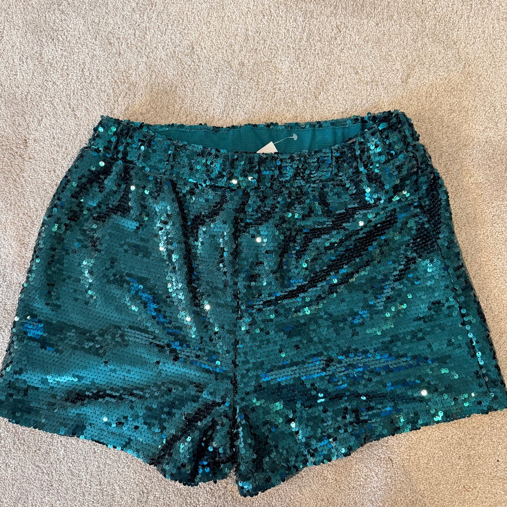 Green sequin shorts